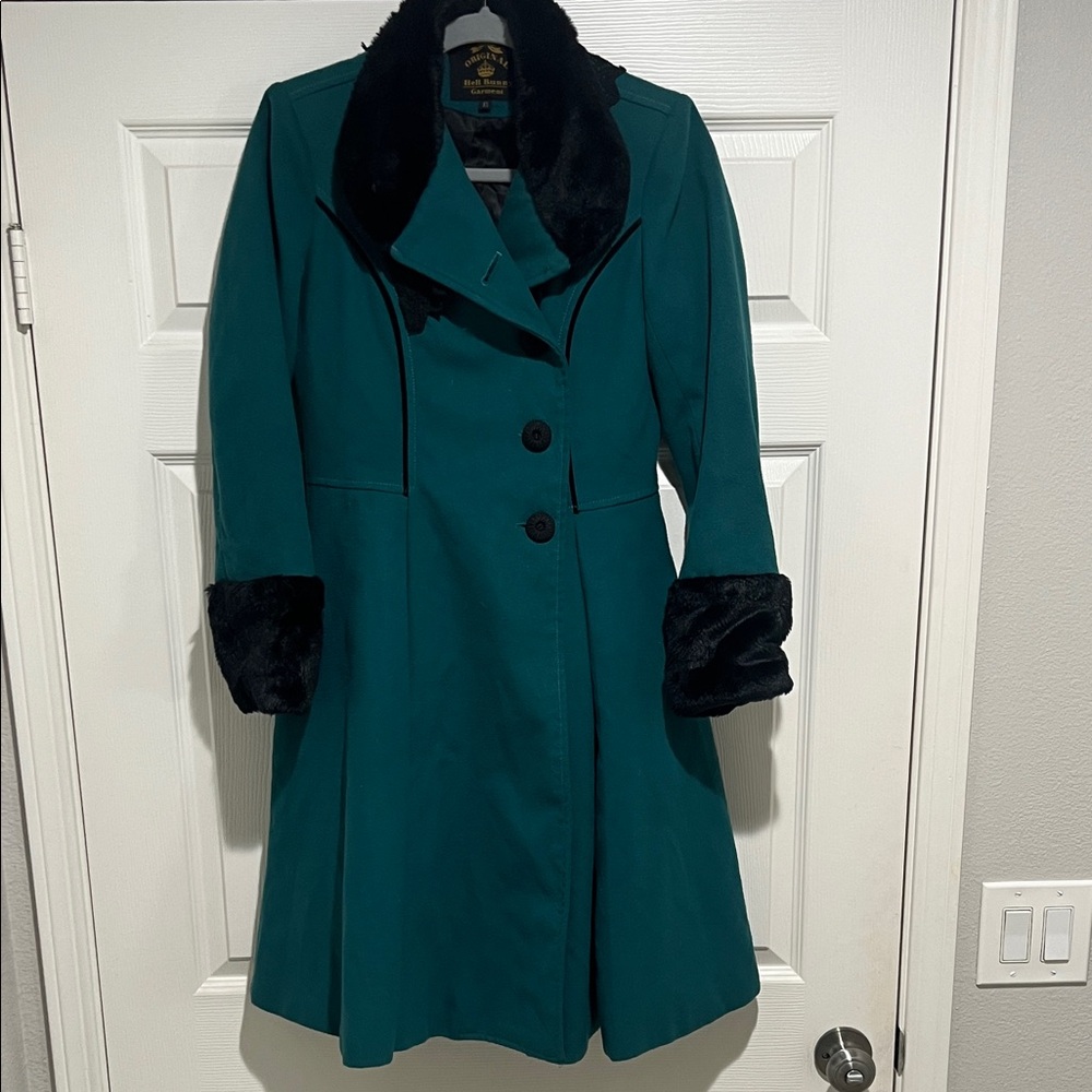 Hell Bunny Teal Coat with Black Accents